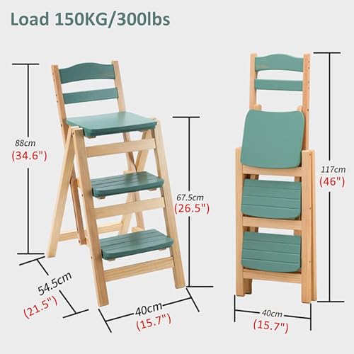 Taburete plegable de 3 escalones de madera maciza: escalera portátil de cocina 7