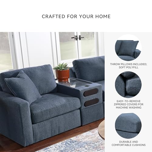 Image of Signature Design by Ashley Modmax 3-Piece Modular Blue Sectional Couch