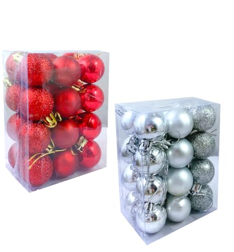 Image of 12 Red and 12 Silver Small Christmas X-Mass Tree Decoration Balls Hangings Ornaments Christmas Hanging Tree Balls Holiday New Year