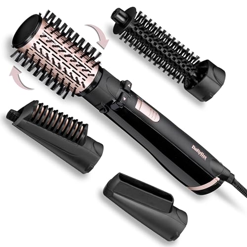 BaByliss Brosse soufflante rotative Dry, Straighten and Style - Pour sécher, lisser et mettre en forme, Fonction ionique, Avec 4 accessoires interchangeables, Noir,...