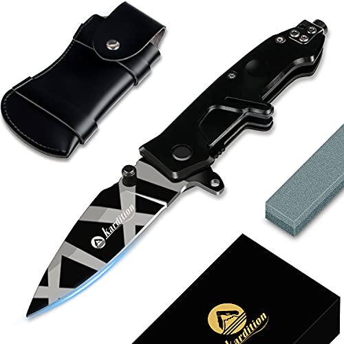 Kardition Couteau de poche pliant 3-en-1 couteaux de poche mini- couteau de survie randonnée[Aus Edelstahl] [440C] - couteau chasse multifonction mit aiguiseur couteaux & cac à couteaux Cover