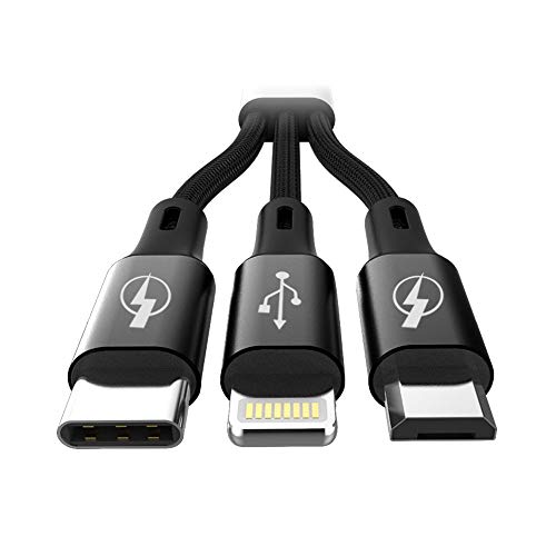 Image of SOOPII 3 in 1 multi usb cable, Compatible for Apple iPhone Micro and C -Type, charges 3 phone at same time 1.2meter long 2.1 A output.