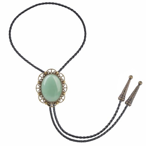 Image of Jeilwiy Bolo Tie for Men Real Stone Westwern Cowboy Ties Silver Bolos Women Leather Necktie Gift for Birthday Christmas