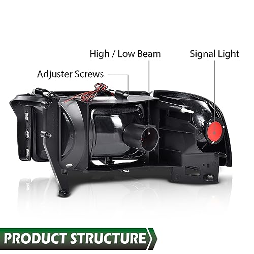 Image of GRAND ORANGE LED Light Strip Headlight Assembly Lamps w /o Bulbs Compatible with Dodge Ram 1500 1994-2001 /Dodge Ram 2500 3500 1994-2002 CH2503101,Smoke Lens Black Housing Clear Reflector Headlamps