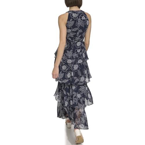 Image of Tommy Hilfiger Women's Sleeveless Halter Neck Tiered Skirt Maxi Dress