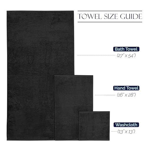 Image of Elegant Comfort Premium Cotton 8-Piece Towel Set, Includes 4 Washcloths, 2 Hand Towels and 2 Bath Towels, 100% Turkish Cotton - Highly Absorbent and Super Soft Towels for Bathroom, Black