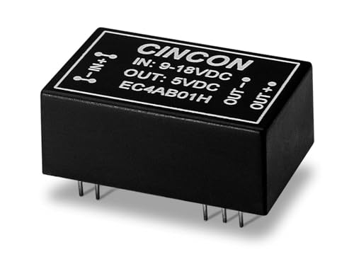 EC4AB06HM,Isolated DC/DC Converters - Through Hole DC-DC Converter, 5 to 6 Watt, 2:1 Input Range, 9-18VDC Input, +/-5VDC Output, 1.5KVDC min. Isolation, Black Coated Copper with Non-Conductive Base