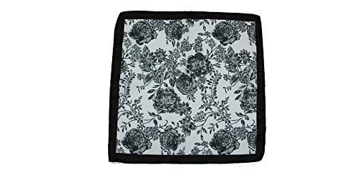 D&L MENSWEAR White Black Floral Silk Pocket Square