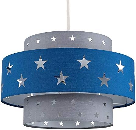 MiniSun Modern Blue & Light Grey Cut Out Star Design Cylinder Ceiling Pendant Light Shade