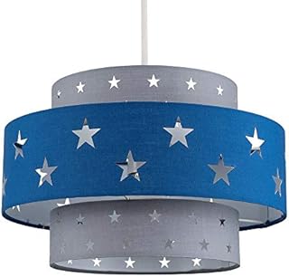 MiniSun Modern Blue & Light Grey Cut Out Star Design Cylinder Ceiling Pendant Light Shade