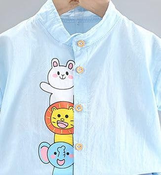 Image of Bold N Elegant Boys Cartoon Cotton Shirt Denim Shorts Set