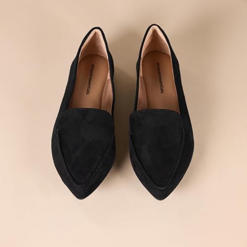 Amazon Essentials Women's Loafer Flat, Black Faux Leather, 12 - 3