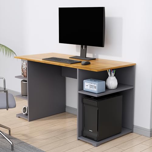 Image of Bniture Wooden Study Table for Home | Engineered Wood Study Table with Side Shelf Storage | Multi Purpose Computer Desk for Writing & Study | Laptop Table for Study Room | Slate Grey & Giant Wood