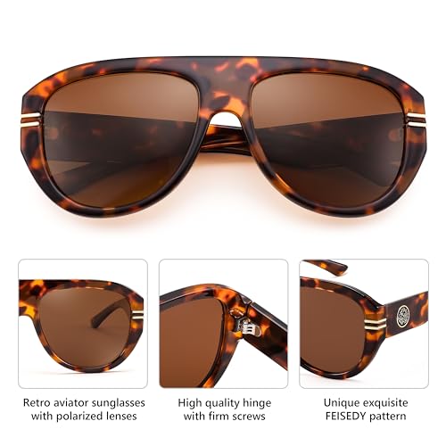 Image of FEISEDY Retro Polarized Aviator Sunglasses for Men Women Trendy 70s Vintage Plastic Frame Sun Glasses B4150