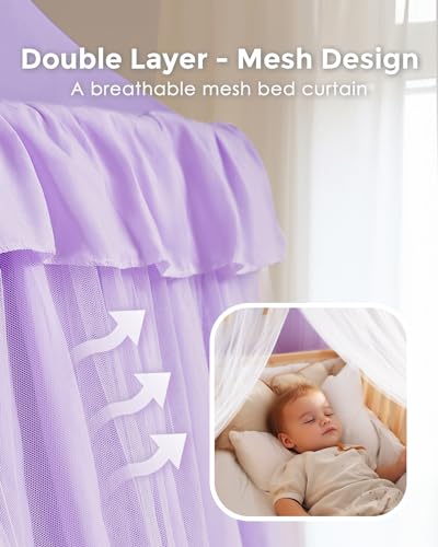 image for little dove Bed Canopy with Star Lights, Double Layer Canopy for Bed, 