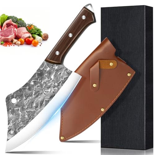 MDHANDD 32cm Ausbeinmesser - Hochcarbonstahl Klinge mit 90° extrem scharfer Messer, Ergonomischem Griff, ideal für Fisch, Fleisch Entbeinen, metzgermesser mit Leder-Messerscheide, für Küche und BBQ.