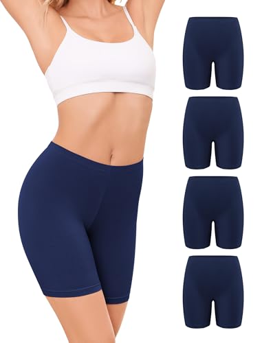 Image of voenxe Cotton Bike Shorts Women Underwear,Short for Under Dress Anti Chafe | 4 Pack Womens Boxer Brief,High Waist Slip Boyshort,Ladies Breathable Soft Biker Panties,Cooling Thigh Undershort Under Skirt