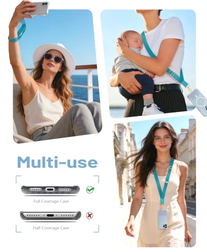 Image of Yonlevres Phone Lanyard Crossbody Strap Wrist Neck Adjustable Women Blue | Fit Cell Phone Keys and ID Badges, Travel and Daily Use, Hands-free, Work with Full-coverage Phone Case, 2 Tether Tabs, Gifts