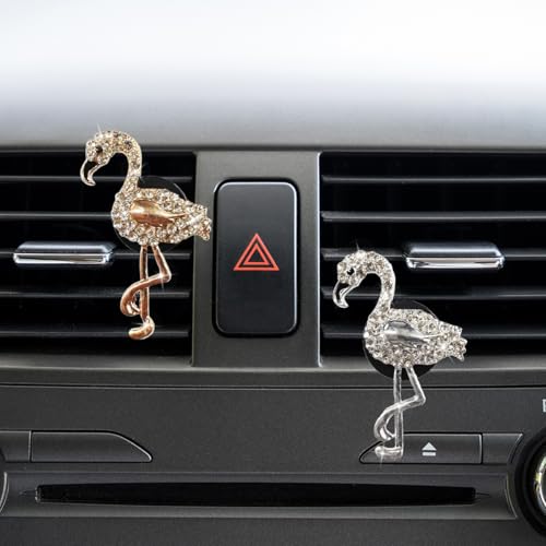 Image of 2PCS Bling Flamingo Car Dashboard Air Vent Trim Clips, Crystal Rhinestone Car Air Vent Clip, Cute Animal Car Interior Decoration Charm Accessories (Flamingo)
