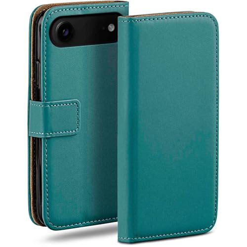 Étui iPhone Air moex en cuir bleu pétrole avec clapet 360 et porte-carte pratique