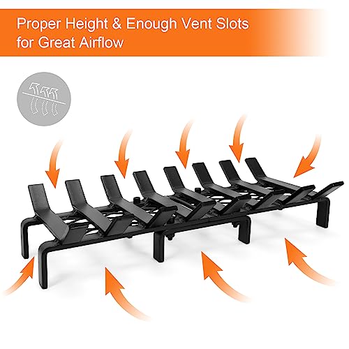 WILLOW WEAVE 20\" Fireplace Grate with Ember Retainer, Wood Stove Grate Rack, Heavy Duty Solid Steel 8-Bars Firewood Holder, Easy-Assembly Fire Grate for Indoor Hearth Outdoor Firepit - Matt Black - Thumbnail 3