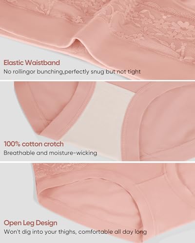 Women's Underwear 4 Pack Cotton High Waisted Ladies Panties with Lace 4-Way Stretch Comfortable Full Coverage4