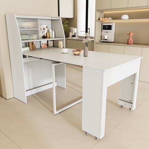 Mesa de comedor extensible, 52 x 132,5 x 80 x 76 cm, mesa extensible desechable, armario de comedor, armario de almacenamiento, mesa de comedor rectangular, mesa de comedor rectangular, mesa de café,