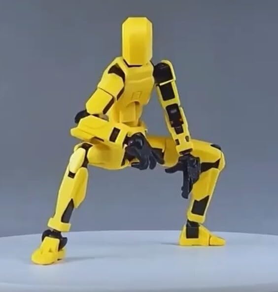 Image of VAALI Dummy 13 Action Figure Fully Assembled T13 Articulated Robot Toy with 12 Accessories (Swords Guns Extra Hands) 3D Printed Poseable Desktop Figure for Stop Motion Artists Gamers 5.4 inch (Yellow)