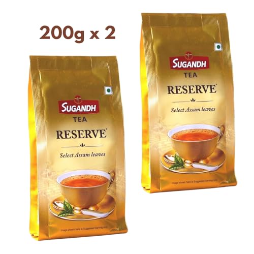 Image of Sugandh Reserve Tea | 200GM X 2 | 400GM | Gold Premium | Directly Sourced from Assam | High Grown CTC with Added Whole Leaf | 100% Natural Ingredients | A Perfect Premium Cup of Tea for Chai Lover