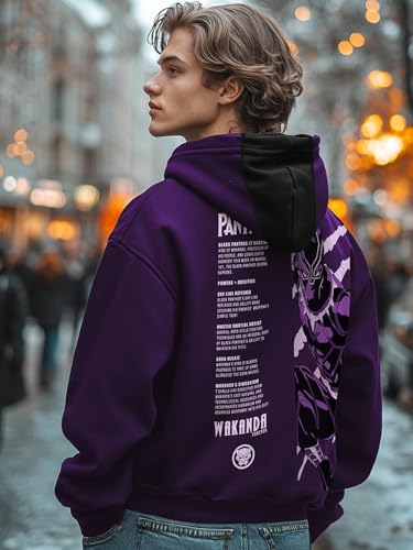 Image of Bewakoof X Marvel Black Panther Men's Polycotton Oversized Fit Hoodies | Hoodie for Men Winter Wear