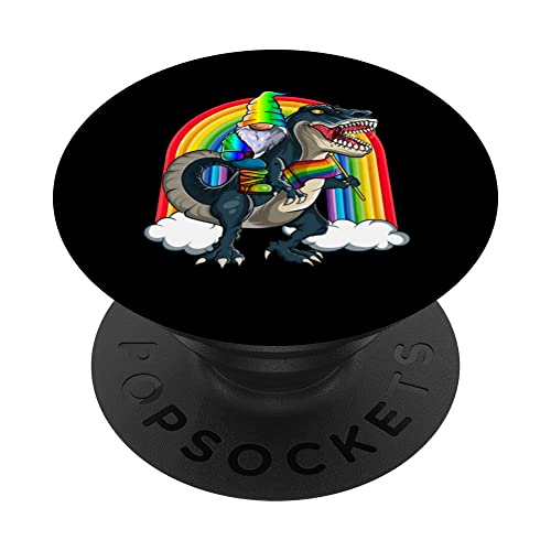 Bandera LGBT T-Rex Gnomo Arco Iris Bandera, Gnomo LGBT Gay Pride PopSockets PopGrip Intercambiable