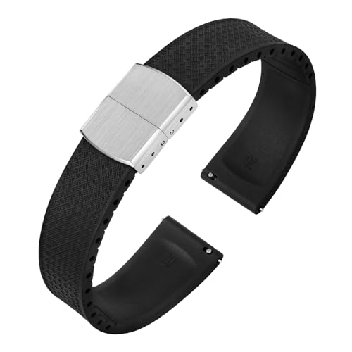 ibenifit FKM Rubber Watch Strap, Quick Release Fluoroelastomer Watch Band with Stainless Steel Foldover Clasp for Men Women 18mm 19mm 20mm 21mm 22mm by ibenifit - Used condition - US$15.23