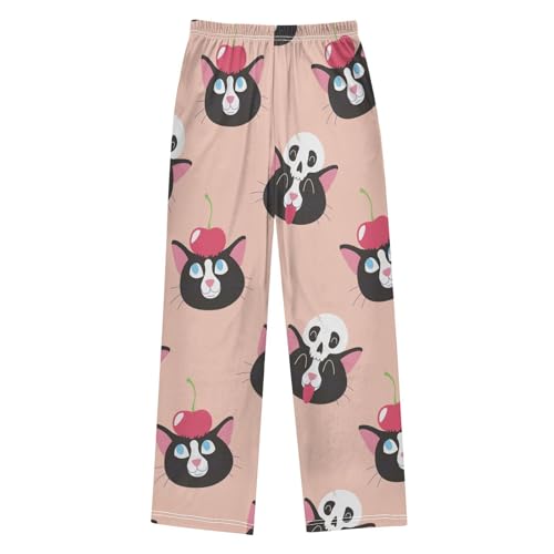 Black Cat Skull Boys Pants Boys Athletic Pants Long Pant for Boywith Pockets Wide-Leg Size 6-14Y2