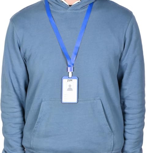 Image of Vertical i- Cards| Hard Metal ID Card Holder /Badge for Office| Compatible with Various Badge Holders, Clips, Lanyards, and Retractable Badge Reels (Pack of 5, Blue)