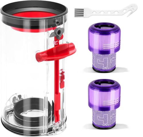 Staubbehälter für Dyson V11 V15 Staubsauger Ersatzteile mit 2 Stück Filter & Reinigungsbürste, Transparenter Staubsammeltopf für Dyson SV14 SV15 SV22 Zubehör