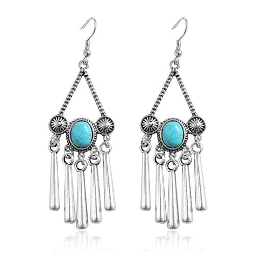 Preisvergleich Produktbild BLINGBRY Ethnische Geometrische Quasten Ohrring Retro Blumen Elliptische Glocken Laternen Fan Geformt Naturstein Ohrringe Modeschmuck