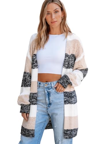 CUPSHE Women's Striped Open Front Cardigan Sweater Long Sleeve Knit Sweater Coat Oversized Fall Casual Outerwear