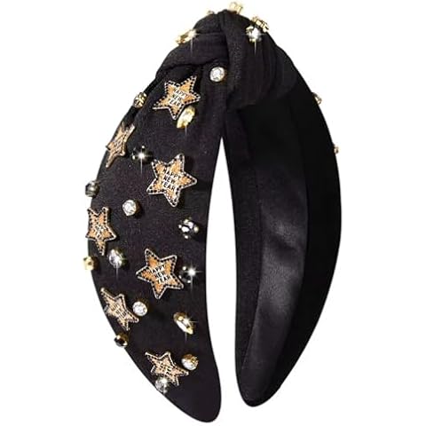 PHALIN New Year Headband for Women New Year’s Eve Headband Accessories Top Hat Clock Star Knotted Headband Jeweled Rhinestone Pearl Top Knot Headbands New Year Party Favors Gifts (Pattern A) Cover