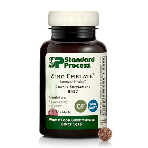 Standard Process Zinc Chelate - Offers Natural Immune Support & Aids Skin Health - Excellent Source of Zinc - Gluten-Free Non-Dairy & Non-Soy - 180 Tablets