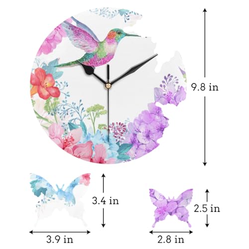 Reloj de pared analógico silencioso con diseño floral y pájaro miniatura 2