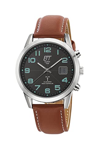 ETT Eco Tech Time Funk Solar Herren Uhr Analog mit digitalem Datum mit Leder Armband EGS-11499-22L