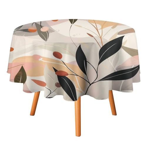 DIPQIMI Mantel bohemio multicolor para comedor, cocina, decoración navideña, moderno, abstracto, negro, beige, botánico, redondo, lavable, 60 pulgadas