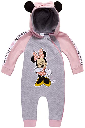 Disney Baby Girls Minnie Mouse Long Sleeve Hooded Footless Coverall Romper (Newborn/Infant), Size 18 Months, Minnie Light Pink
