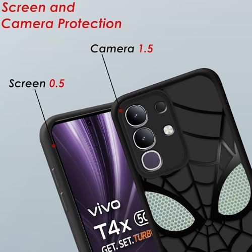 Image of Stylish Spider Back Case Cover Compatible for Vivo T4x (5G) / Vivo Y31 Pro /iQOO Z10x | Spidey Face Mask Case | Soft Silicone | Camera & Full Body Protection | Shock Proof | (Black)