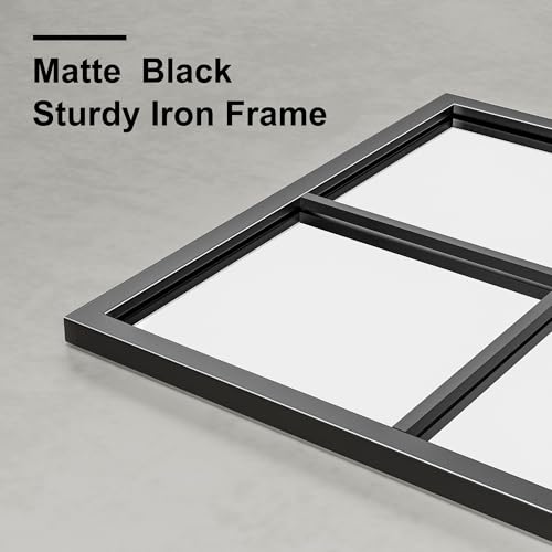 Image of Dewfig Rectangle Wall Mirror, 36 inchx24 inch Metal Frame Windowpane Mirror, Black