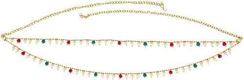 Efulgenz Cinturón de cintura chapado en oro vintage de Bollywood indio, cadena para el vientre, joyería para el cuerpo nupcial, Cristal, No es una