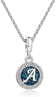 KunBead Jewelry Blue Letter Initial Necklace Heart Love Crystal Alphabet Name Birthday Necklace for Women Girls