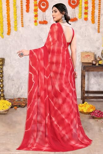 Image of MIRCHI FASHION Women Saree Shibori Print Chiffon | Elegant Festive and Functional Sari for All-Day Comfort with Matching Blouse
