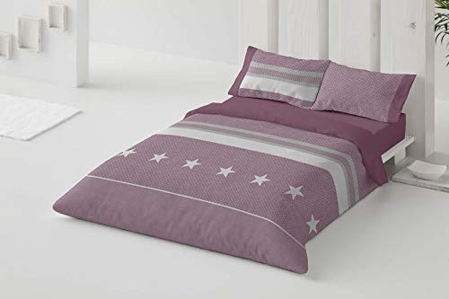 Burrito Blanco Juego de Funda Nórdica con un Diseño de Estrellas, Topos y Rayas para Cama Individual de 90x190 hasta 90x200 cm/Funda Nórdica...
