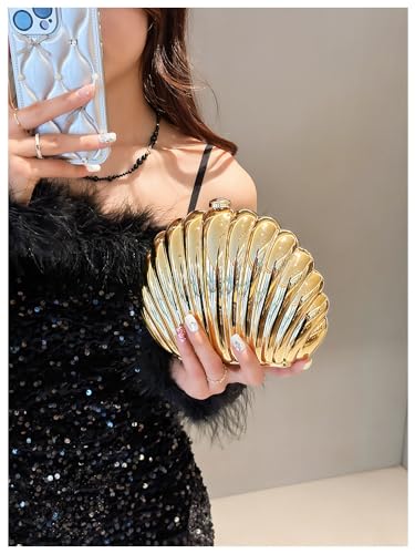 Image of Glitter Seashell Evening Clutch Purse Mini Chain Shoulder Bag Acrylic Shell Pearl Crossbody Bag